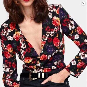 Zara Floral Faux Wrap Long Sleeve Bodysuit